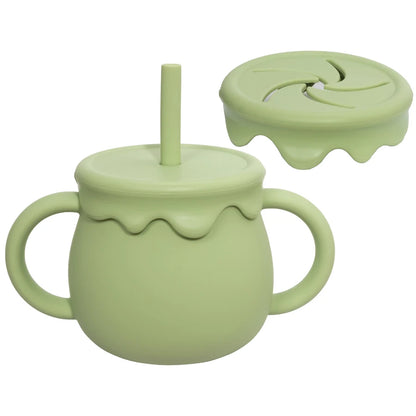 Silicone snack cup and sippy cup with straw