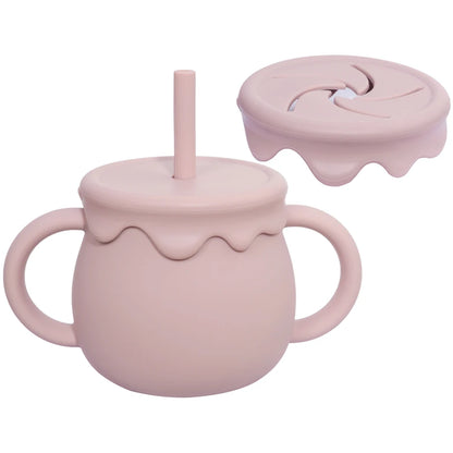 Silicone snack cup and sippy cup with straw