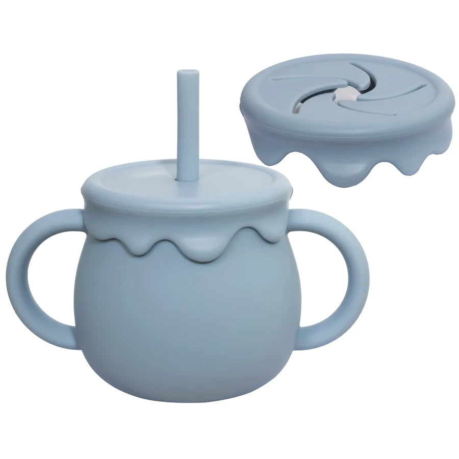 Silicone snack cup and sippy cup with straw