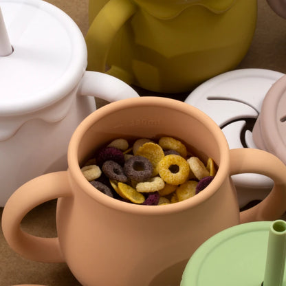 Silicone snack cup and sippy cup with straw