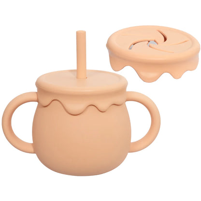 Silicone snack cup and sippy cup with straw