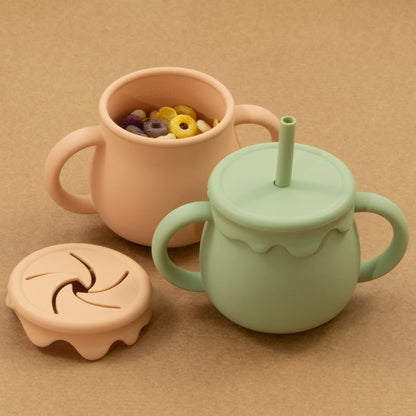 Silicone snack cup and sippy cup with straw