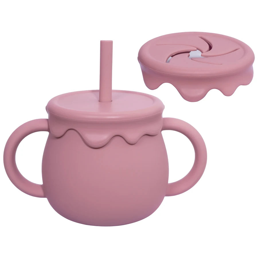 Silicone snack cup and sippy cup with straw