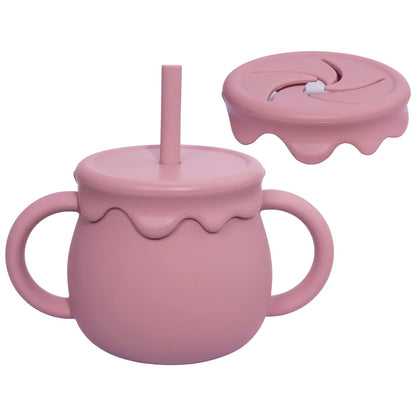 Silicone snack cup and sippy cup with straw